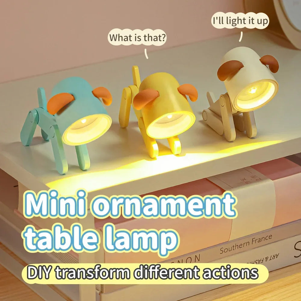 Kids Indoor PVC LED Warm Yellow Light Folding Cute Little Deer-Puppy Mini Shape Portable Nightlights/Colors-Blue/Green/Pink/Beige/Orange/Yellow/Bulbs Included/3-Button Batteries