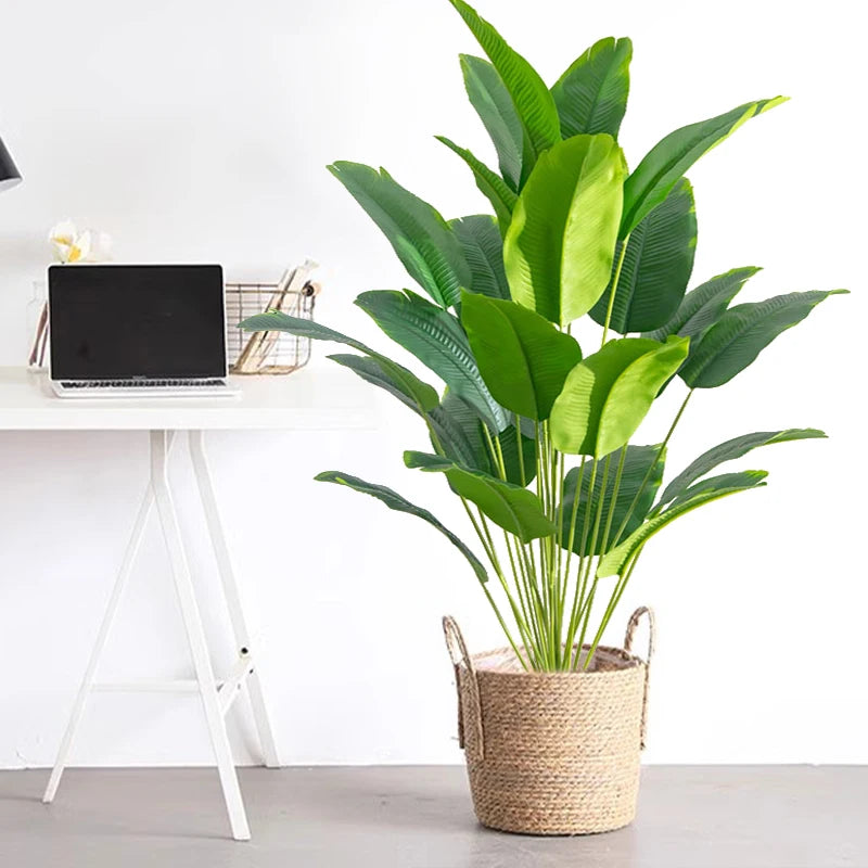 Large Non-Flowering Green Indoor Resin Plastic Artificial Monstera Tropical Palm Tree Plants
