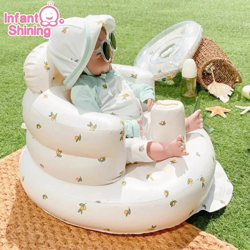 Babies PVC Cartoon Olive Flower-Bear Head Animal Print Soft Front Gear Surround Large Arc Backrest Breathable Sunk Base Built-In Air Pump Inflatable Chairs/Ages: 6 Months-3 Years Old/Colors-Floral/Animal/Dots/Multicolor