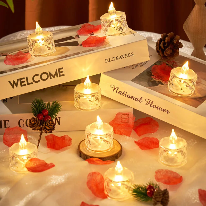 LED Plastic No Flame Crystal Transparent Shell 48 Hour Long-Lasting Button Battery-Driven Round Clear Warm White Battery-Powered Night Lights
