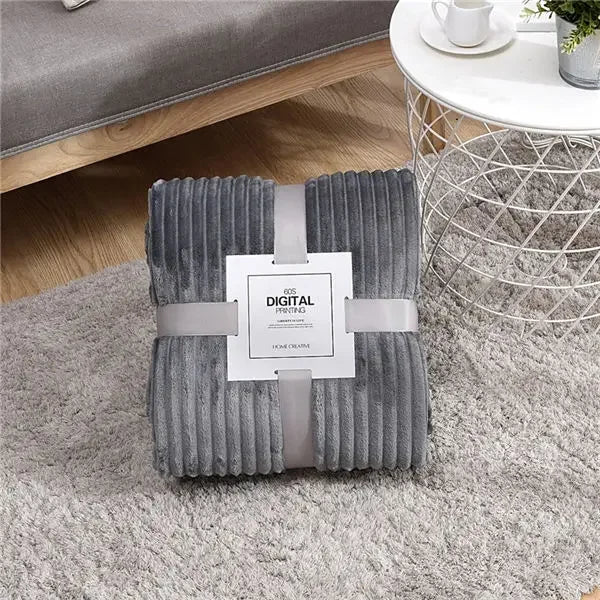 Solid Colored Striped Pattern Soft Warm Coral Fleece Polyester Flannel Blankets/Colors-Light Gray/Dark Gray/Dark Blue/Sky Blue/ Purple/ Yellow/Coffee/Pink/Khaki/Ivory/Machine Washable