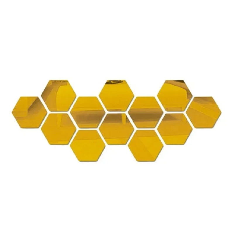 6/12pcs 3D Hexagon Mirror Wall Sticker /Colors-Rose Gold, Blue, Multicolor, Silver, Black, Red, Golden