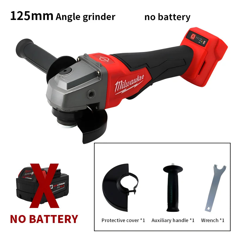 Milwaukee M18 Battery Brushless Angle Grinder 3-Gears 100/125mm Electric Polishing Variable Speed Cutting Machine Power Tools