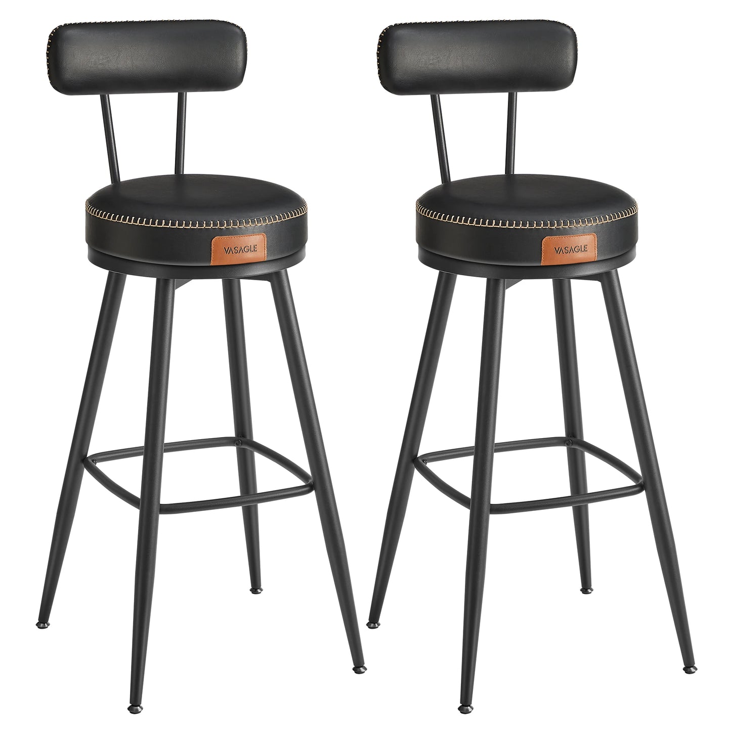 2 pcs VASAGLE Upholstered PU Leather Cushion Steel Frame Base Backless Bar Chairs/Colors-Green/Black/Brown