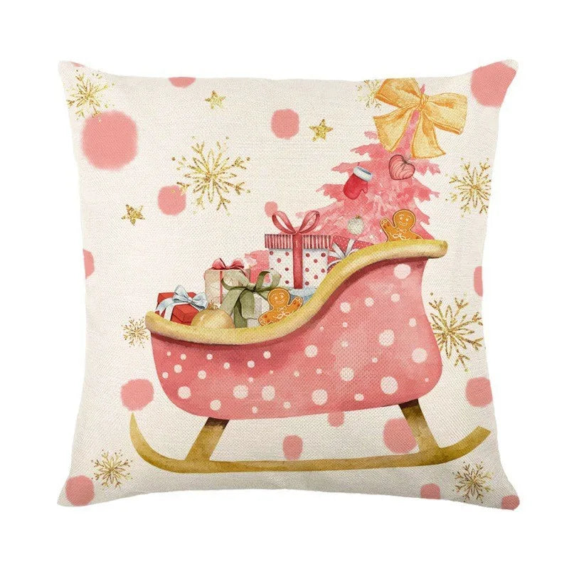 4 PCS Set Christmas Linen Snowman-Elk-Yarn Mittens-Christmas Tree-Wreath Plaid Throw Pillows/Colors-White/Red/Gray/Plaid