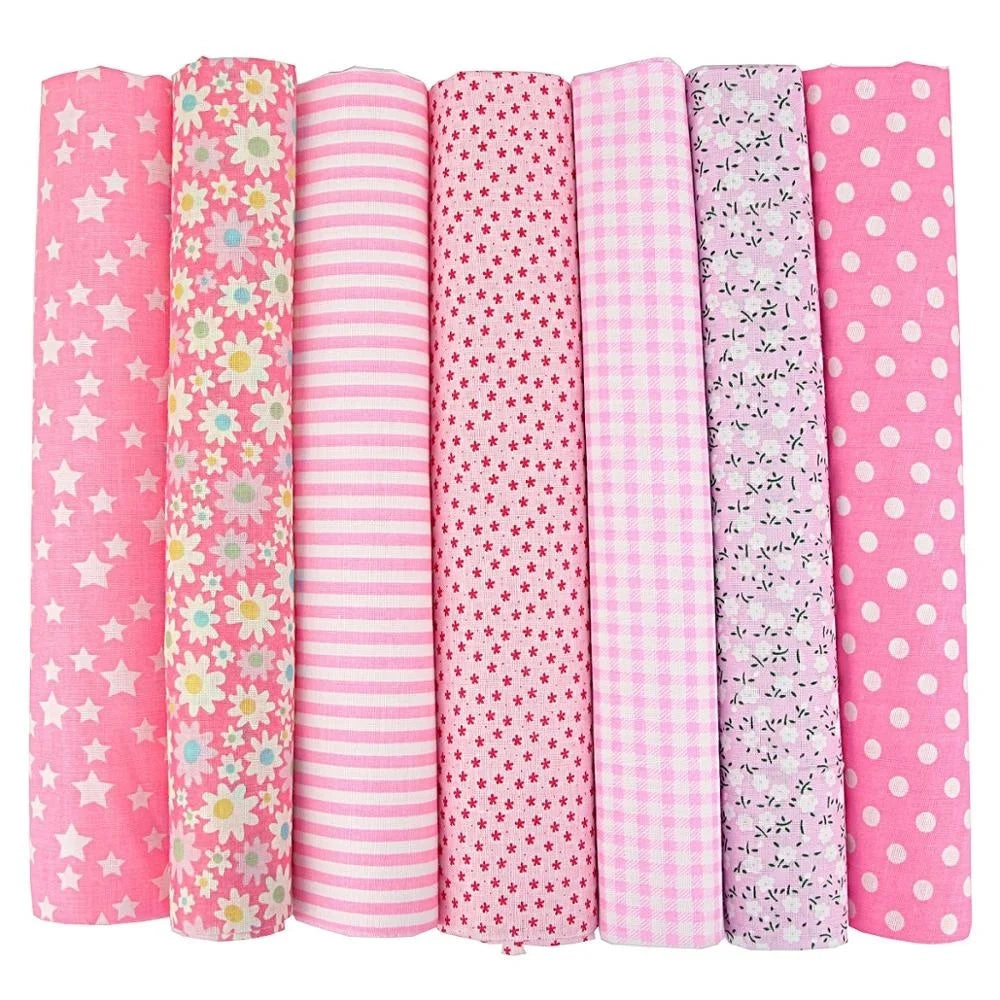 1-Set 7 Different Colors Handmade Warp Knitted Squares Laminated Printed 100% Cotton Patchwork Quilting Brocade Fabric Cloths/Floral/Striped/Geometric Designs/Machine Washable/Ironing Instructions