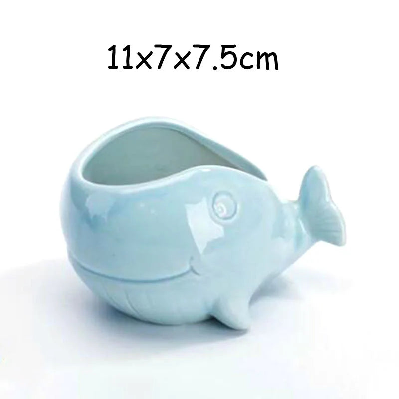 European Style Cute Fleshy Flowerpot Pocelain Blue Fish Macetas Vase Home Garden Mini Bonsai Cactus Flower Pot Balcony Decor