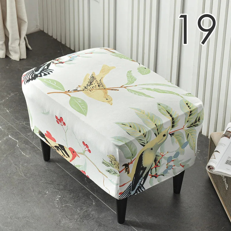 Rectangle Shaped Polyester Elastic Spandex Stretch Ottoman Slipcovers/Colors-Multicolor/Red/Floral/Black/Orange/Beige/Gray