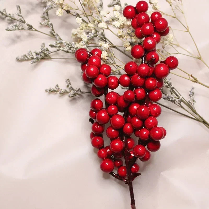 50PCS Branch Indoor Artificial Plastic Foam Non-Flowering Red Holly Berries Flower Bouquet Plants