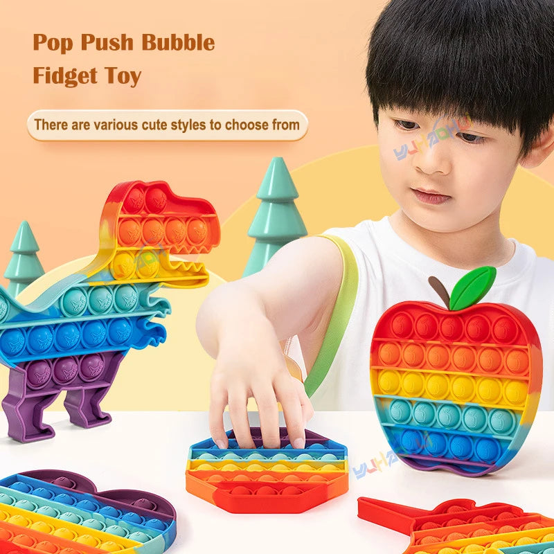 Rainbow Pop Push Bubble Fidget Sensory Toys/Colors-Rainbow/Multicolor/ Animal/Ages 3-9 Years and Older