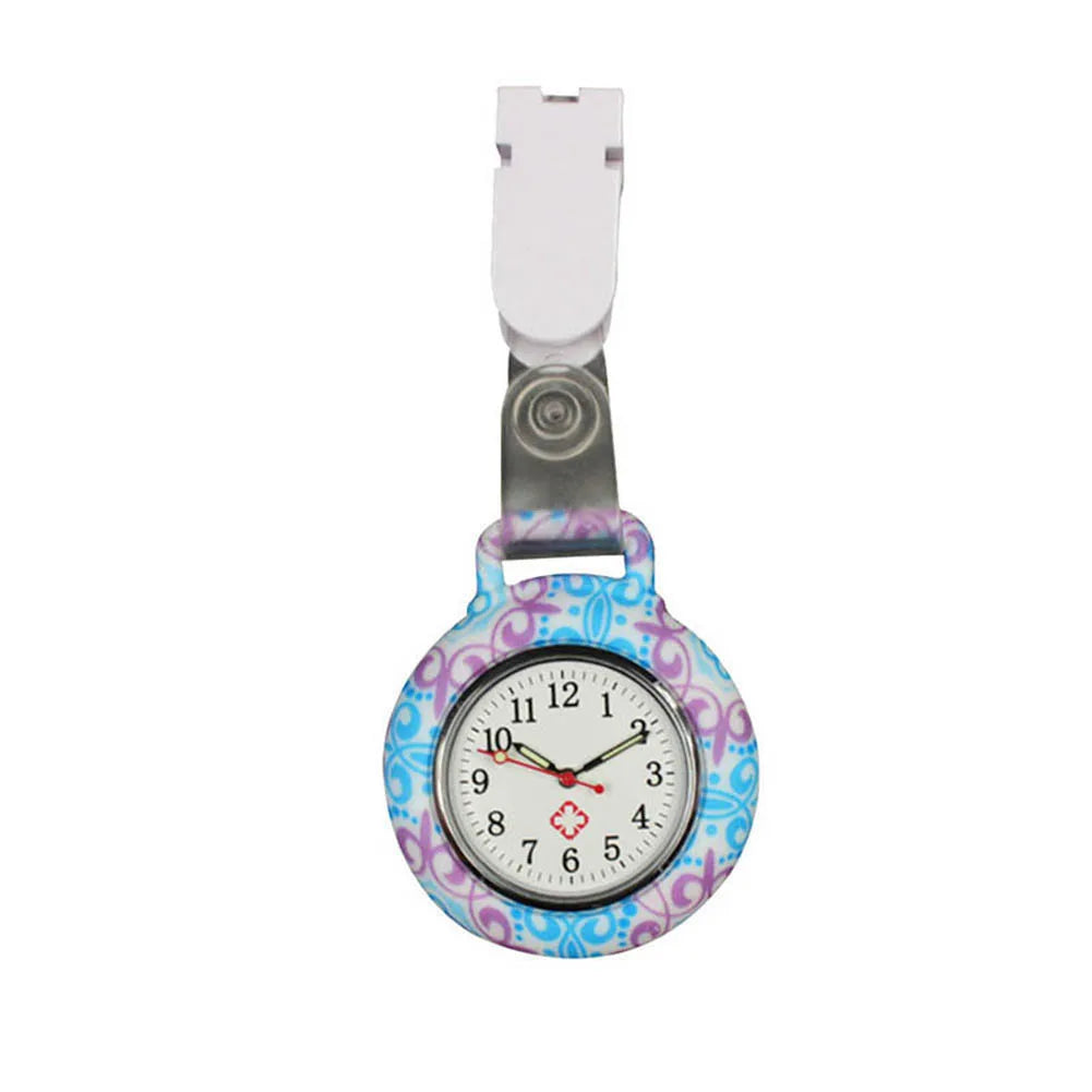 Adults Round Unisex Waterproof Nurses-Doctors Glass Mirror Face Acrylic Dial Colorful Multicolor Silicone Resin Case Clip-On Quartz Analog Display Arabic Numeral Fob Pocket Watch