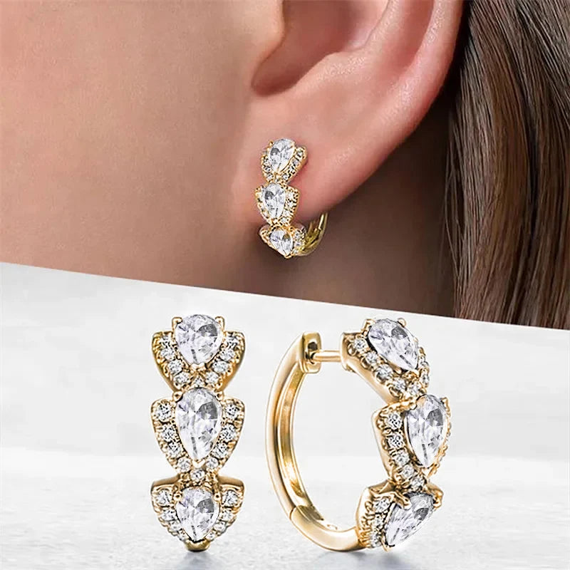Huitan Women Elegant Geometric Brass Cubic Zirconia Copper Round Hoop Earrings /Colors-Blue/Green