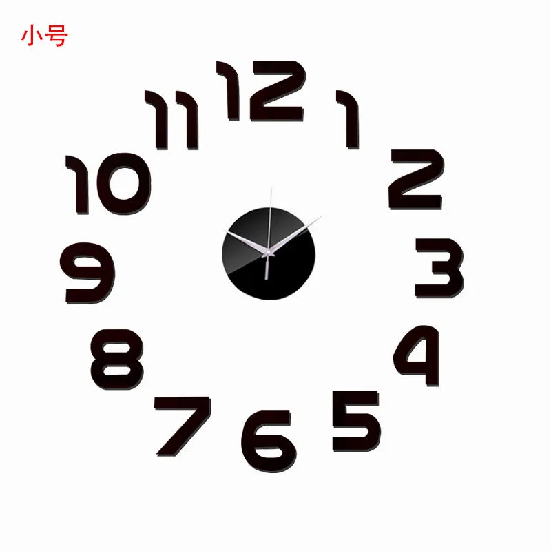 Self-Adhesive Waterproof Vapor-Proof Non-Toxic Safe Acrylic 3D Mirror Wall Clock Decals/Colors-Black/Silver/Gold