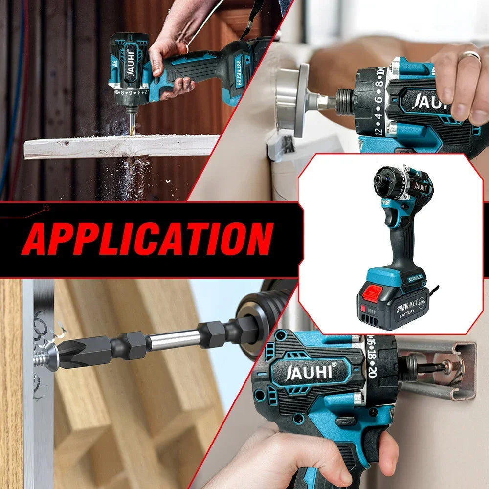 JAUHI Industrial Grade 388VF Red Button-Blue-Black Pistol Handle Brushless Electric Impact Wrench Rechargeable Lithium Battery-Powered Cordless Drill Power 18V Screwdrivers/Adapts To Makita 18V Lithium Battery/Colors-Black/Red/Gray/Blue
