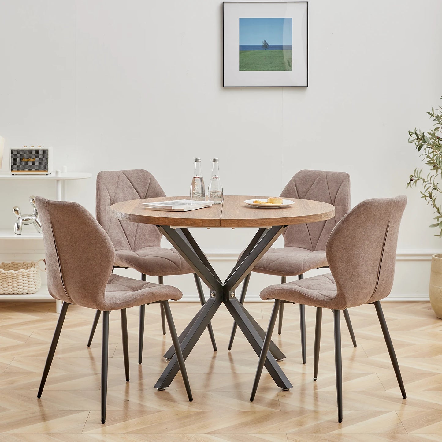 2-4 Seat EGOONM Nordic Round Solid Wood Top Small Dining Table w/ X-Shape Steel Frame/No Chairs/Colors-Dark Brown/Light Brown