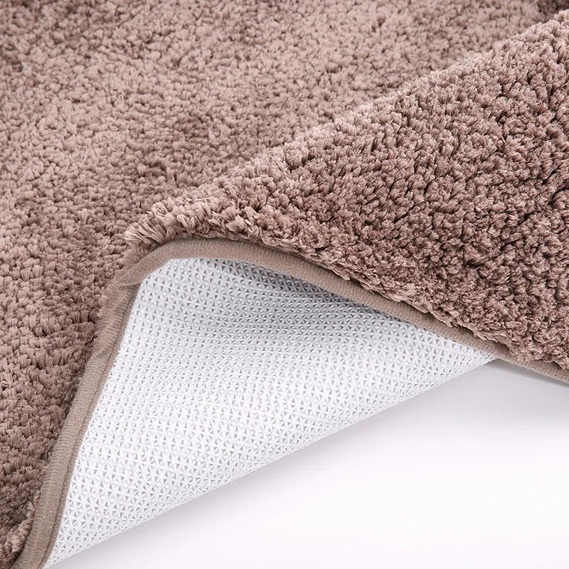 Soft Fluffy Waterproof Polyester Hand-Machine Washable Anti-Slip Fade Resistant Thick Plush Bathroom Mats/Colors-Gray/Beige/Pink/Brown/Red/Blue/Multicolor