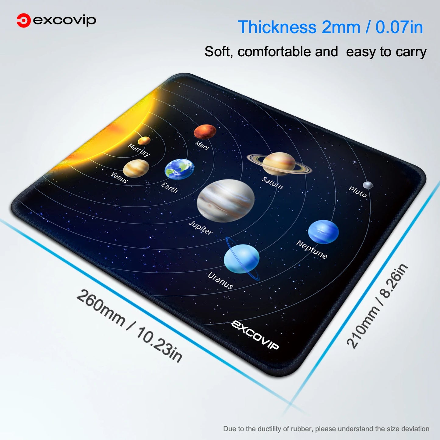 EXCO Small Square Durable Space Rocket-Earth-Solar System Theme Stitched Edge Non-Slip Fabric Foam Rubber Base Gaming Mouse Pads/Colors-Black/Blue/Navy Blue