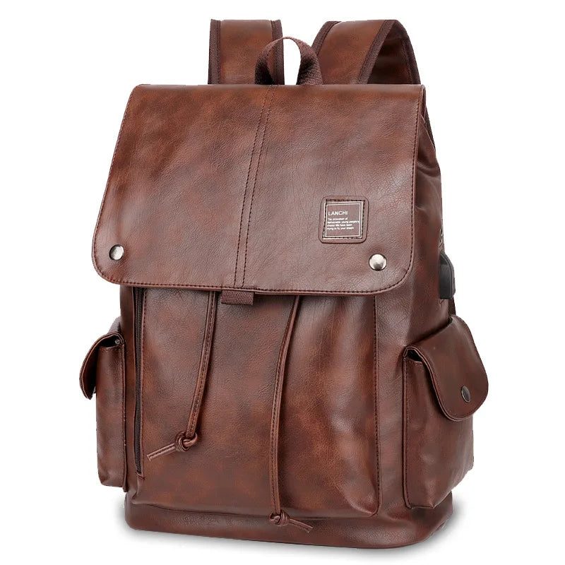 Men Softback Zipper Large Leather Polyester Backpacks/Air Cushion Belt/Soft Handle/Backpack Straps/ Silt Pockets/Laptop Compartment/Colors-Black/Brown