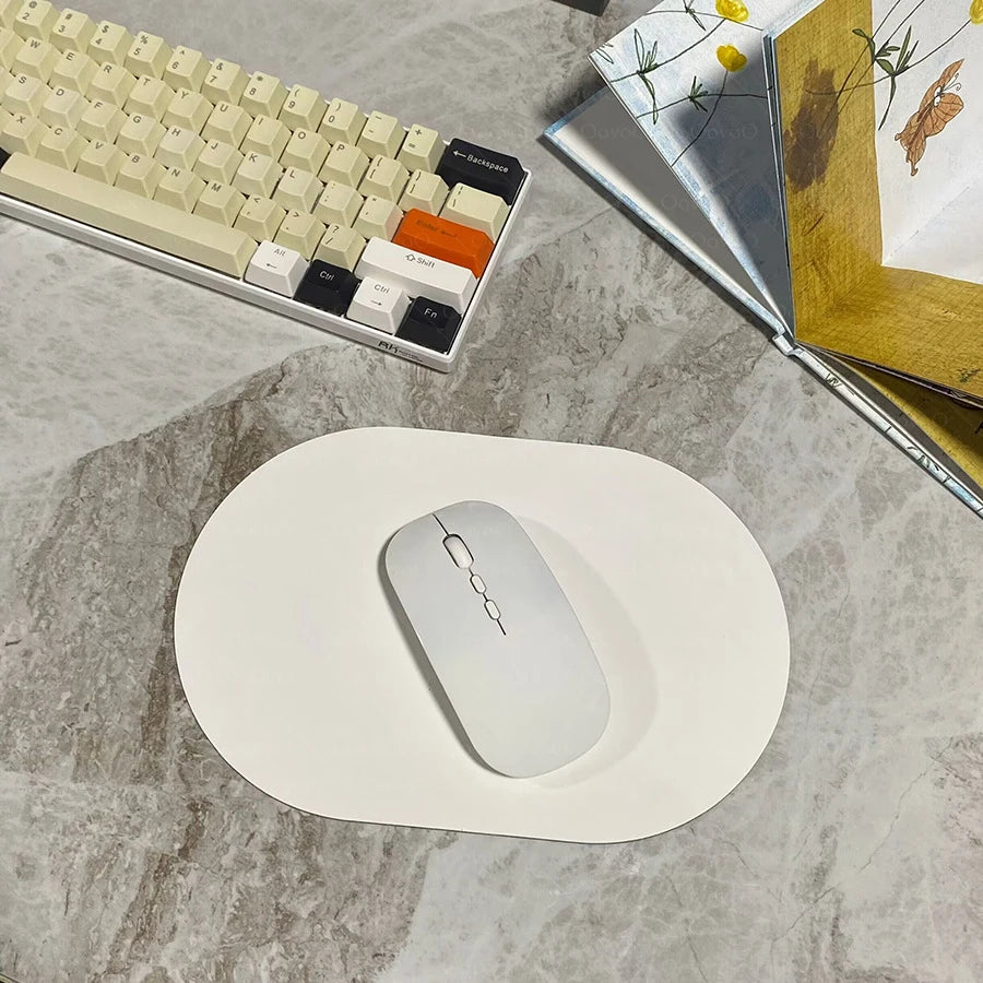 Small Waterproof Soft PU Leather Oblong Oval Shape Solid Color One-Sided Gaming Mouse Pads/Colors-Pink/Black/White/Blue/Brown/Navy Blue/Green