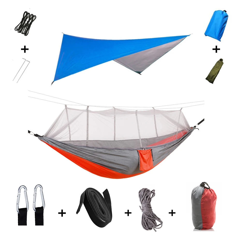 Outdoor Lightweight Waterproof Portable Nylon Mosquito Net-Rope Sleeping Camping Tarp Hammocks/Colors-Camouflage/Gray/Pink/2 Tree Straps/2 Steel Carabiners/Hammock Bag/Load Bearing Weight : 440 lbs