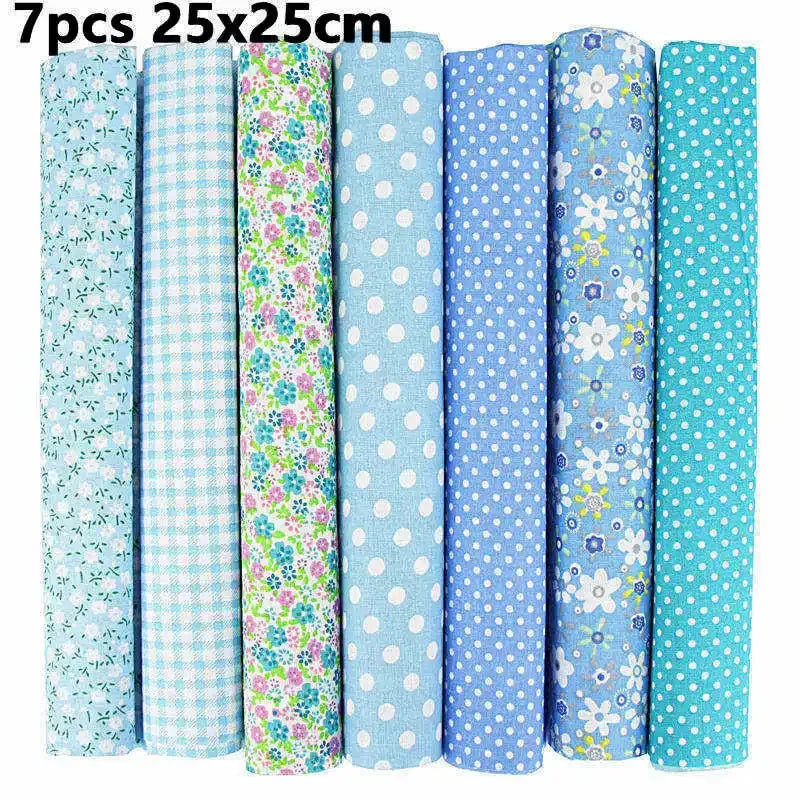 1-Set 7 Different Colors Handmade Anti-Static 100% Cotton Plain Dyed Woven Printed Quilting Brocade Fabric Squares/Colors-Multicolor/Floral/Animal/Orange/White/Gray/Red