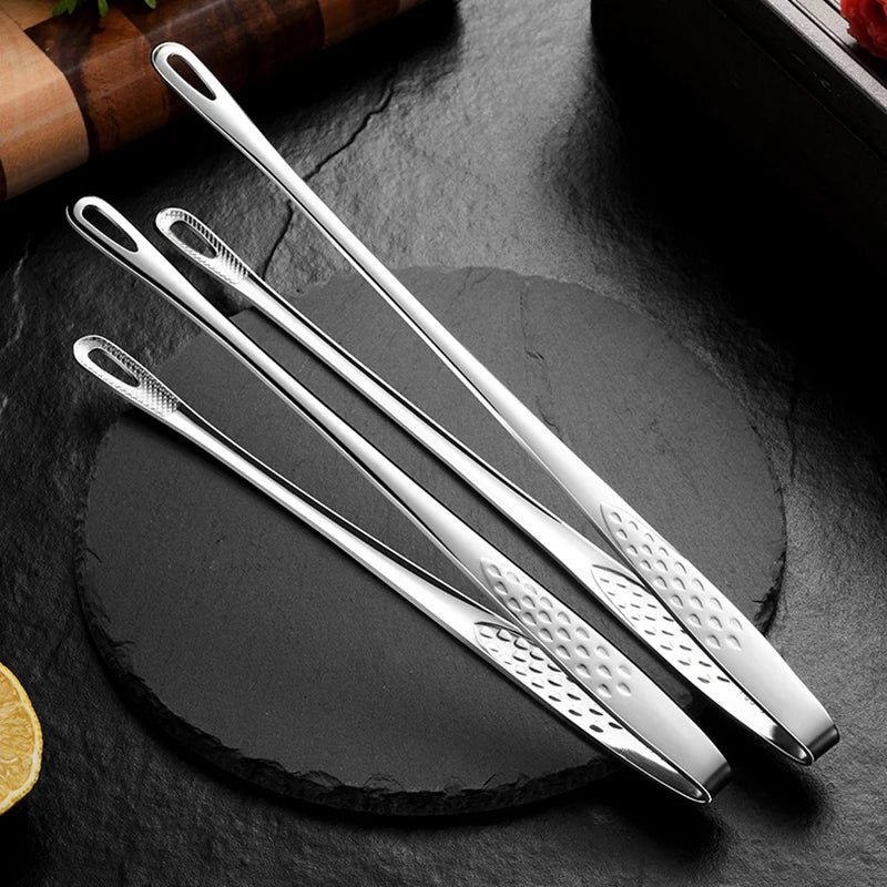 2 PCS Silver Stainless Steel Kitchen Barbecue Grill Tweezer Food Tongs/