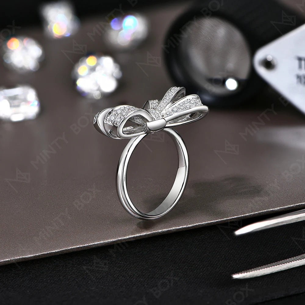 MINTYBOX S925 Sterling Silver Bowknot Lab Moissanite Engagement Ring for Women Luxury Diamond Rings Wedding Fine Jewelry Gift