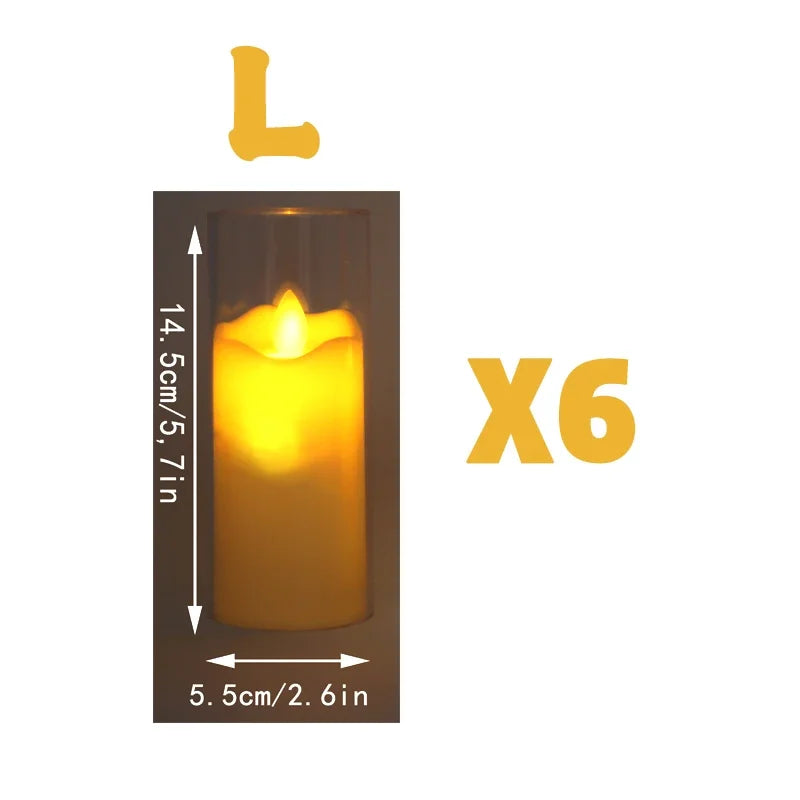 6 PCS Set LED Round Cup-Shaped Plastic Acrylic Glass Electronic Realistic Flickering Flameless Small Tealight Candles/Batteries Included/ 3 Extra-AG13 Batteries/Colors-White/Clear/Yellow