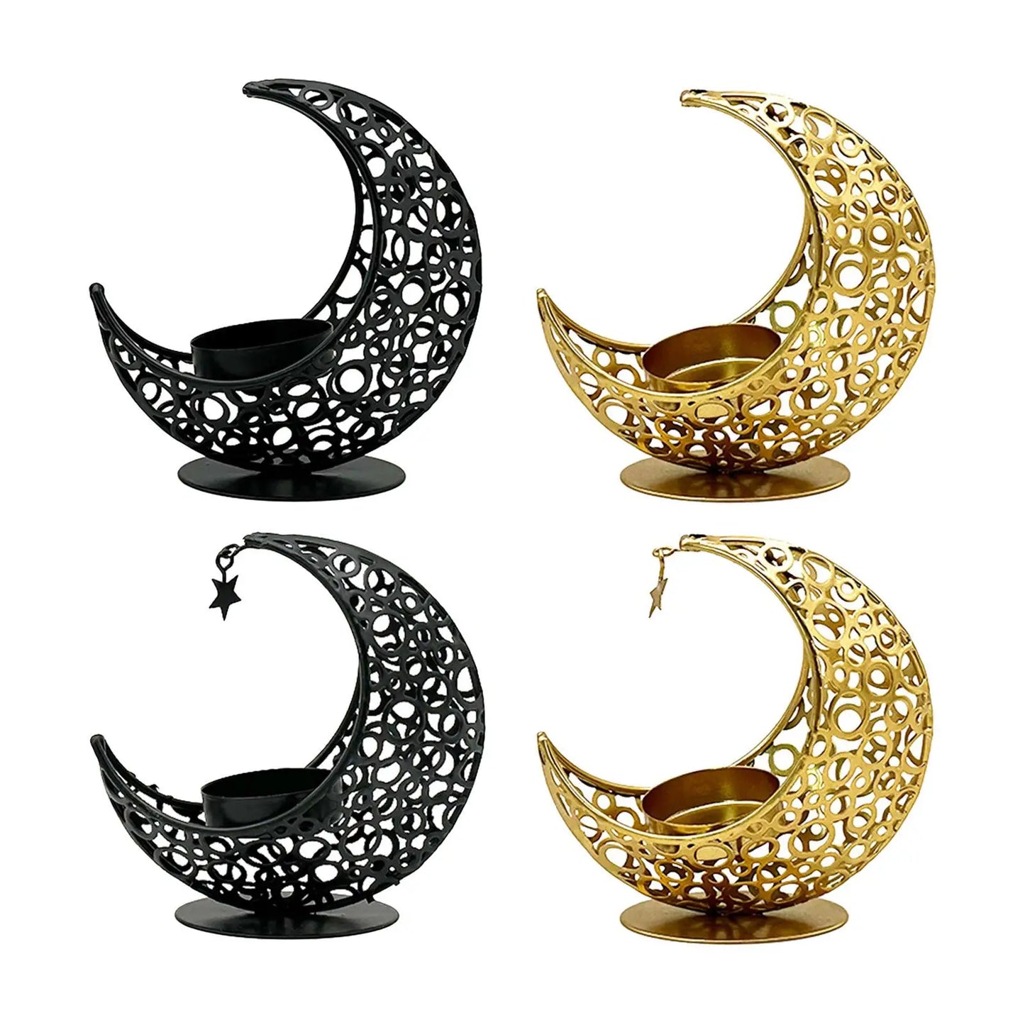 Modern Decorative Iron Moon Shape Tea Light Candleholders/Colors-Black/Gold