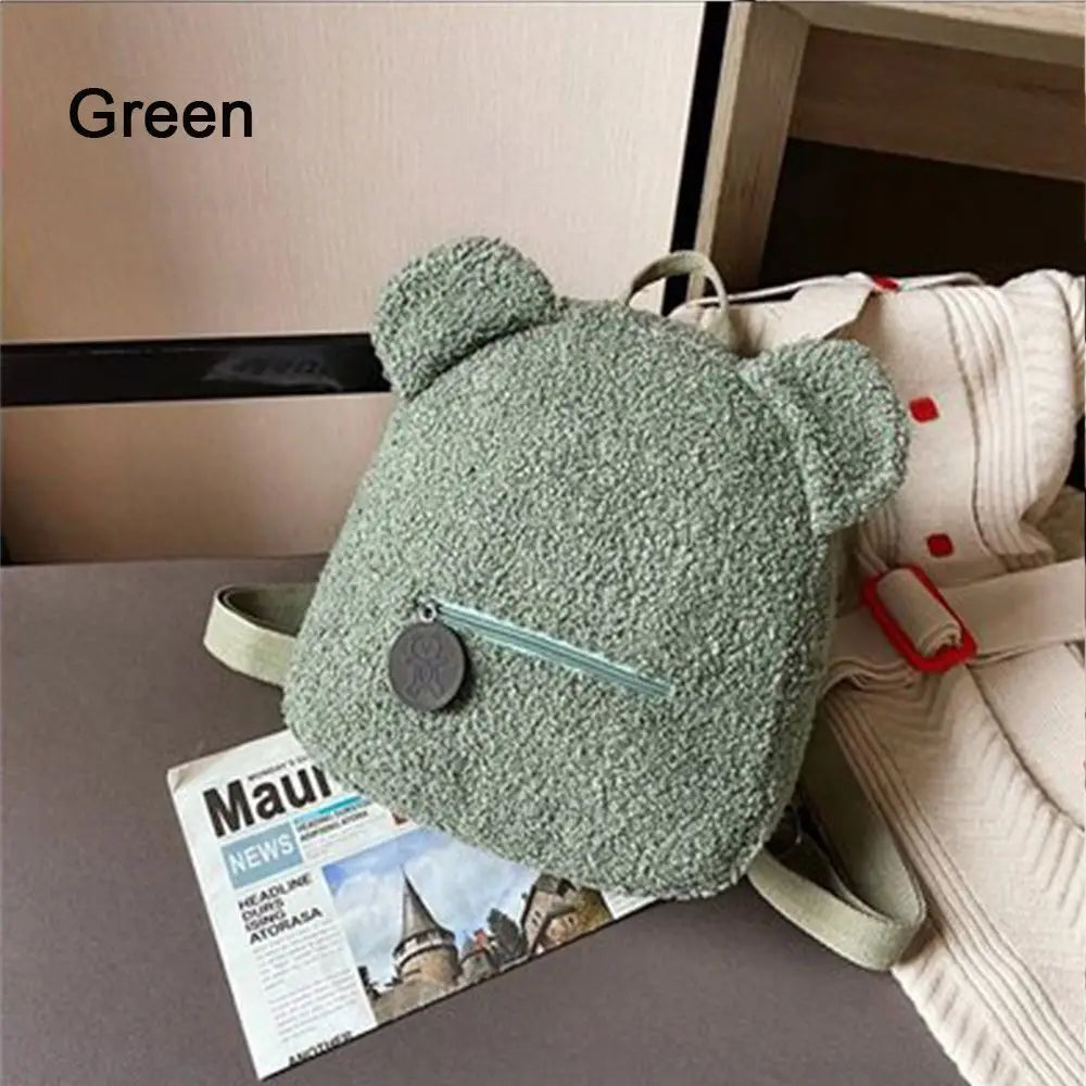 Women/Teen Girls Mini Lamb Fleece Cartoon Cute Bear Winter Backpacks/ Polyester/Backpack Straps/Adjustable Shoulder Straps/Small Handle/Colors-Khaki/Brown/Green/Black/Blue