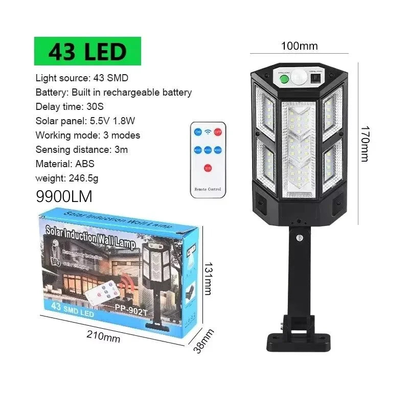 ABAY Outdoor Waterproof Remote Control Industrial Grade Black-Gray-White Rectangle Shaped ABS Plastic Body Built-In Battery Dimmable Cool White LED Light Solar-Powered Human Body Motion Sensor Four Modes Flood-Spot Lights/LED Bulbs Included