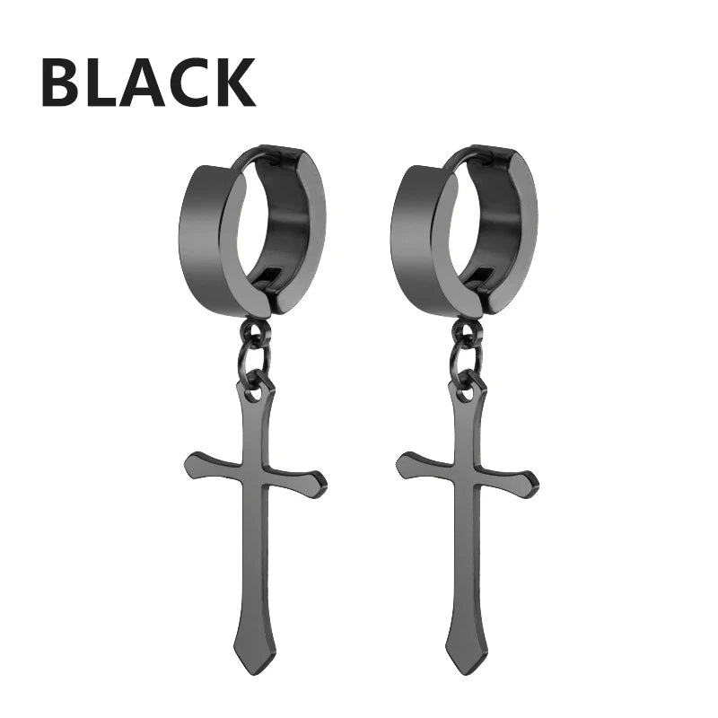 Unisex Metal Stainless Steel Imitation Black Studded Punk Earrings
