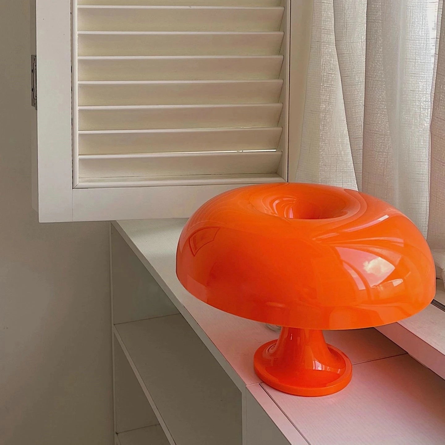 Danish Modern Polished Polycarbonate LED Orange Mushroom Downward Shade Table Lamps/4 LED E14 Bulbs Included/Plug Type-EU Plug