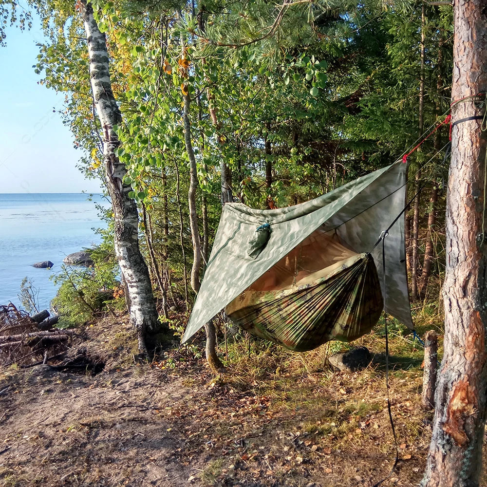 Outdoor Lightweight Waterproof Portable Nylon Mosquito Net-Rope Sleeping Camping Tarp Hammocks/Colors-Camouflage/Gray/Pink/2 Tree Straps/2 Steel Carabiners/Hammock Bag/Load Bearing Weight : 440 lbs