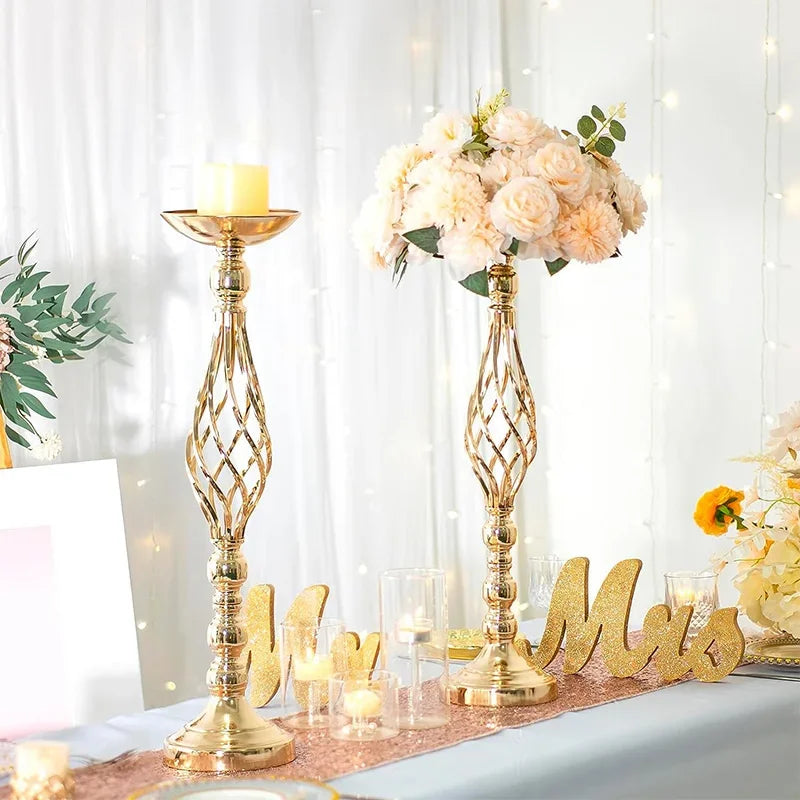 Classic Gold Plated Twisted Road Iron Cup Column-Ball Candleholders