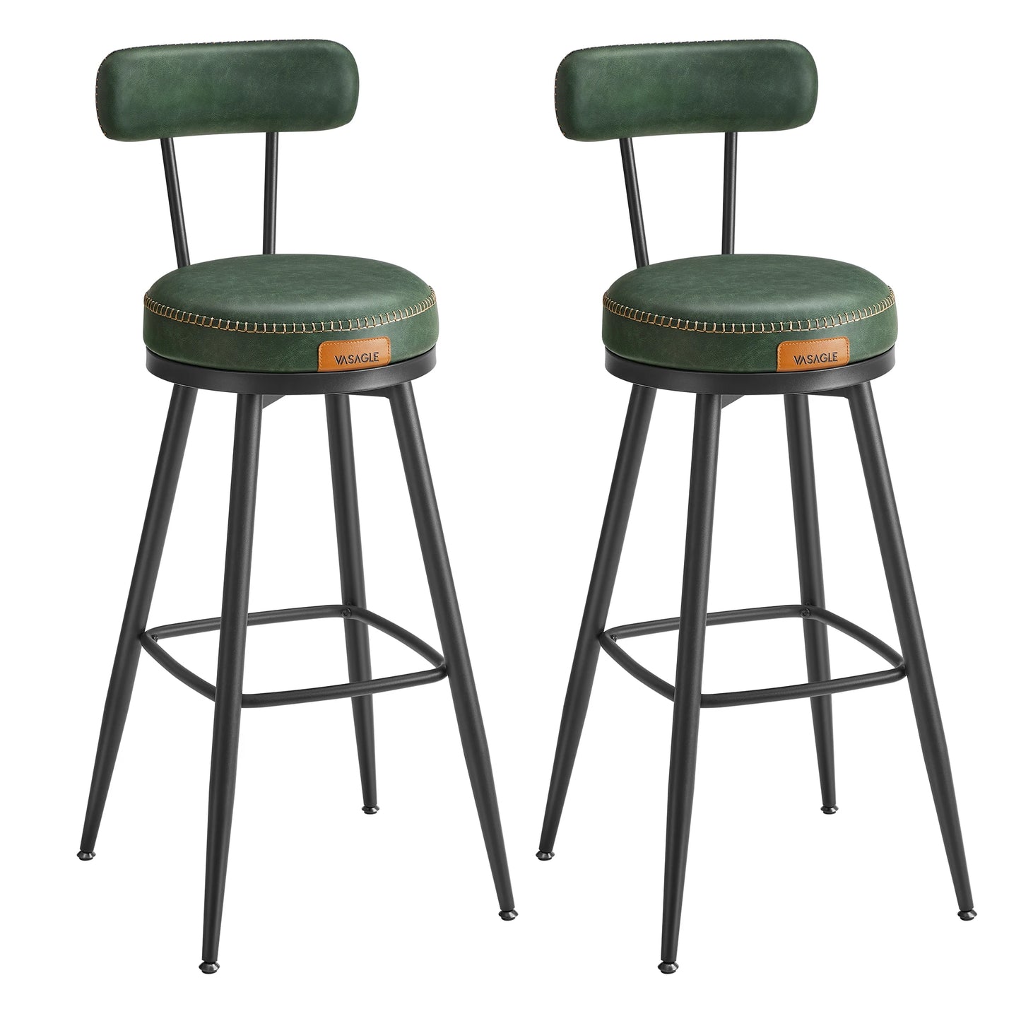 2 pcs VASAGLE Upholstered PU Leather Cushion Steel Frame Base Backless Bar Chairs/Colors-Green/Black/Brown