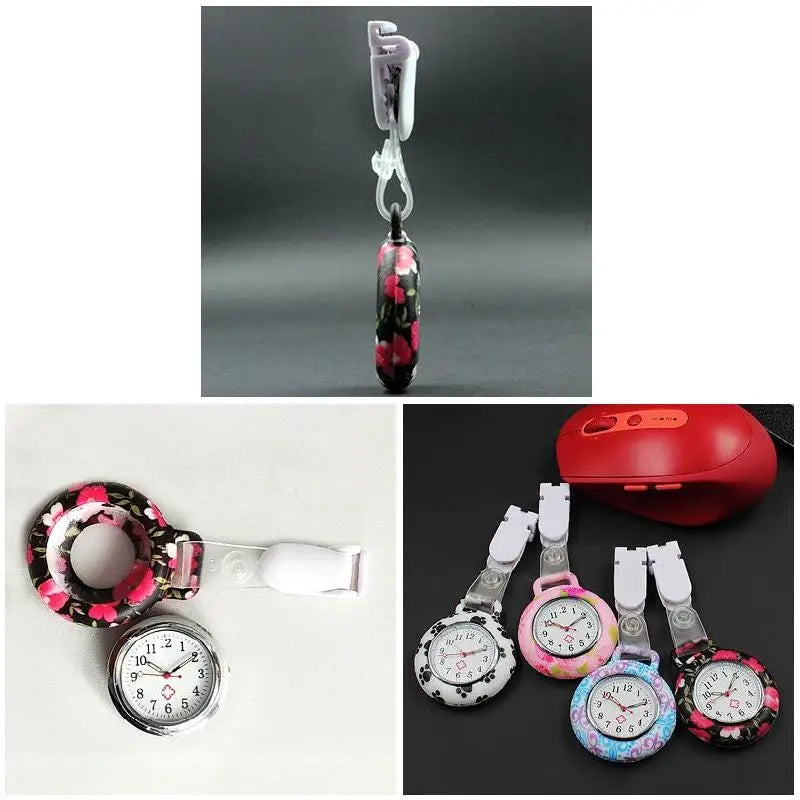 Adults Round Unisex Waterproof Nurses-Doctors Glass Mirror Face Acrylic Dial Colorful Multicolor Silicone Resin Case Clip-On Quartz Analog Display Arabic Numeral Fob Pocket Watch