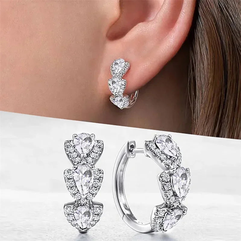 Huitan Women Elegant Geometric Brass Cubic Zirconia Copper Round Hoop Earrings /Colors-Blue/Green