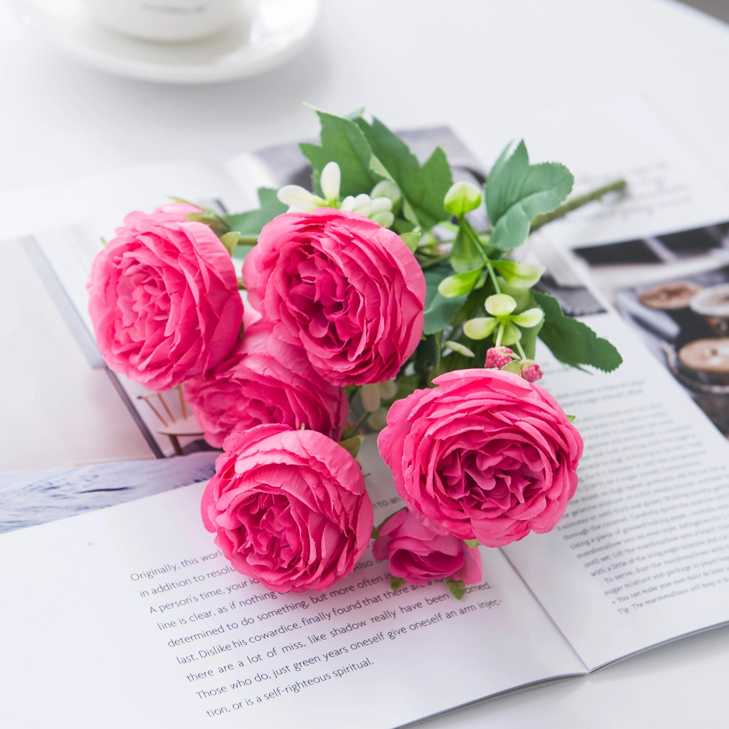 Indoor Artificial Silk-Plastic Flowering Peony Bouquets Plants/Colors-Rose Pink/Yellow/Light Pink/Blue/Dark Pink/White/Rose
