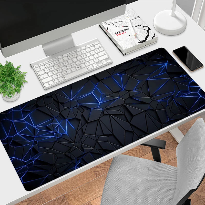 XXL Large Rectangle Black Background Geometric Pattern High-Density Fabric Science-Sci-Fi Printed Non-Slip Rubber Base Stitched Edges Gaming Mouse Pads