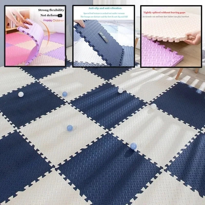 Kids 16 PCS Set Foam Playmats Non-Slip Foldable BPA-Free Phthalate-Free EVA Protection Leaf Grain Mats/Colors-Blue/Navy Blue/Pink/Black/Gray/Beige/Brown/White/Checkered/Floral/Geometric/Multicolor/Ages: Newborn 0-24 + Months Older