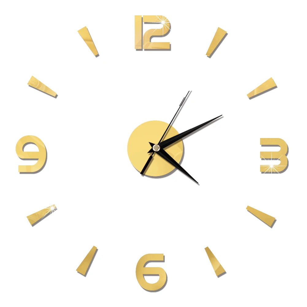 Self-Adhesive Waterproof Vapor-Proof Non-Toxic Safe Acrylic 3D Mirror Wall Clock Decals/Colors-Black/Silver/Gold