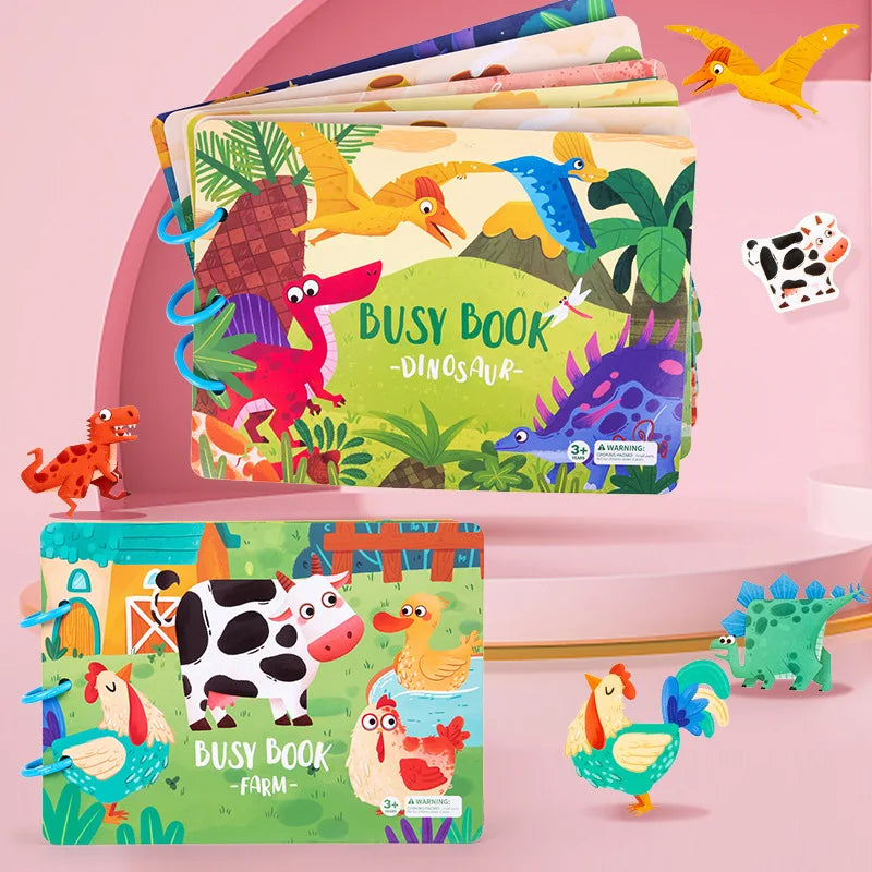 Child-Parent Hand-Painted 3 Plastic Rings Early Educational Stickers-Matching Game Cognition Cardboard Quiet Busy Books/Ages: Newborn-Preschoolers/Colors-Multicolor/Pink/Yellow/Animal
