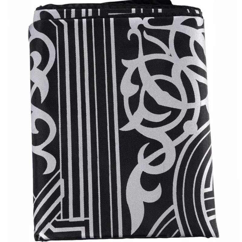 Black Background White Geometric Pattern Design Polyester Traveling Anti-Slip Bottom Fade Resistant Waterproof Nylon Iron Weighted Corners Braided Printed Prayer 1 X Rugs /Size: 60cm x 100cm/ Nylon Pouch Included-Compass