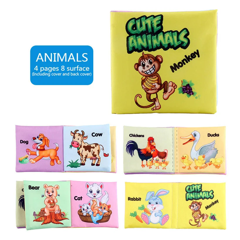 Parent-Babies Soft Fabric Cloth Cognitive Development Early Educational No Tear Book Toys/Washable-Fadeless/Colors-Multicolor/Blue/Pink/Animal