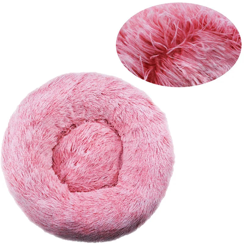 Cats-Dogs Round Washable Soft Cotton Lining Warm Plush Anti-Slip-Waterproof Bottom Beds /Colors-Gray/Dark Gray/Brown/White/ Pink/Tie Dyed/Light Apricot/Coffee/6 Sizes To Choose