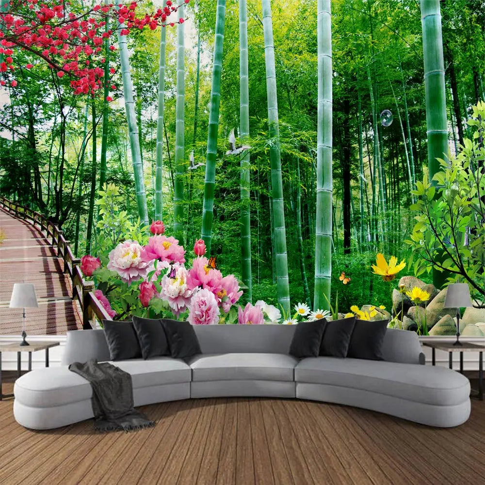 Bamboo tapestry natural landscape 3d printing wall hanging home decoration aesthetics room art wall decoration blanket