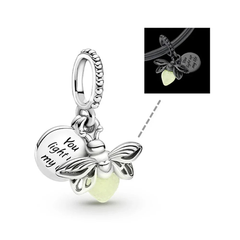 925 Sterling Silver Firefly Charms Beads Glow in The Dark Pendant Fit Original Bracelet Fine Jewelry Love Gifts Diy for Women