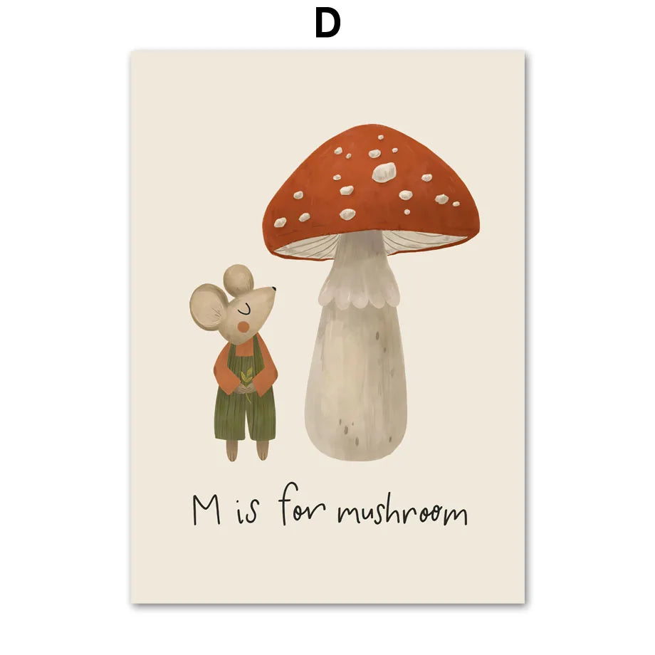 No-EN-Name-Null Retro Unframed Waterproof Ink Nature Cartoon Animals Canvas Rectangle Wall Art Prints /Color- Multicolor