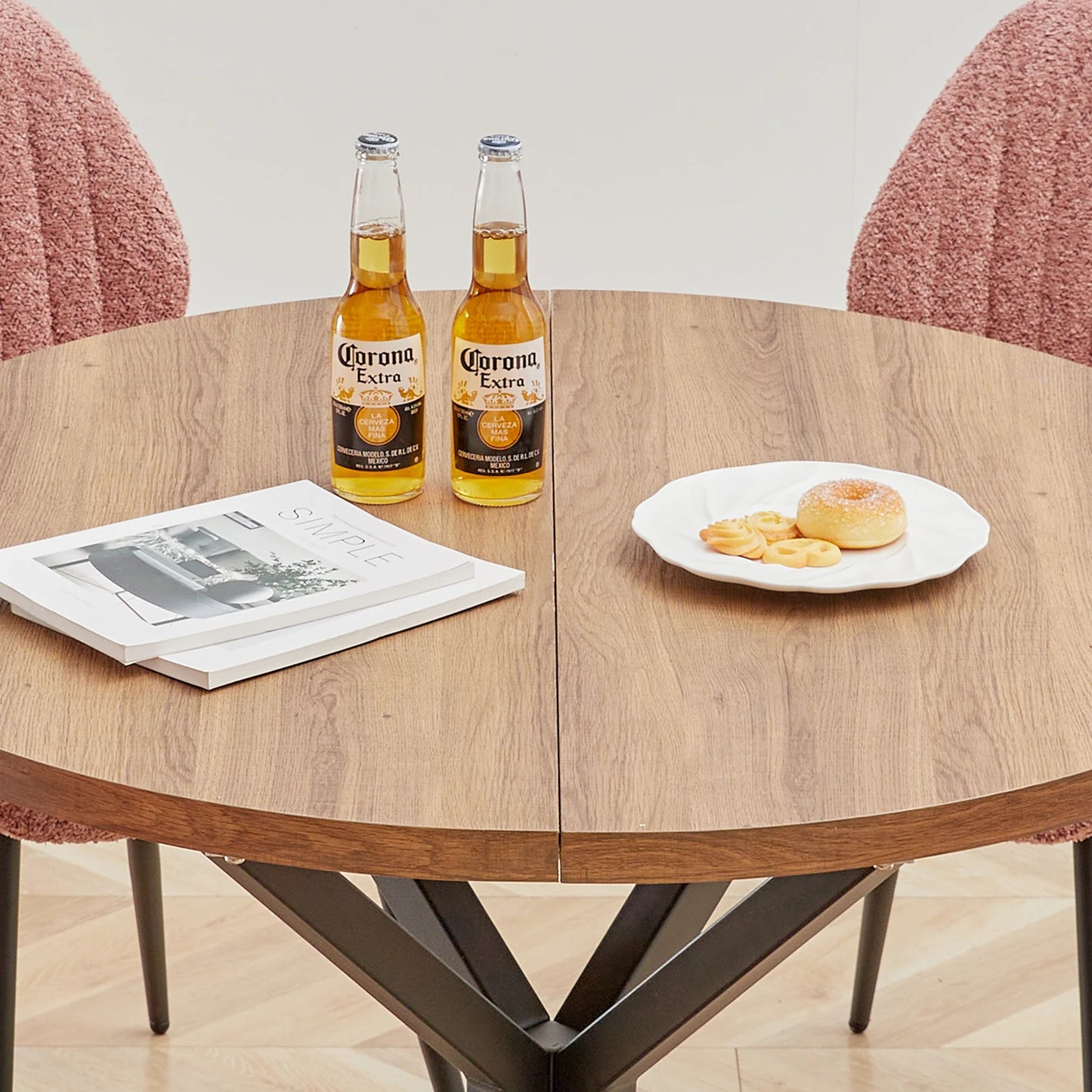 2-4 Seat EGOONM Nordic Round Solid Wood Top Small Dining Table w/ X-Shape Steel Frame/No Chairs/Colors-Dark Brown/Light Brown